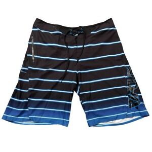 Rip Curl Mirage Fanning Sonar 21‎ Board Shorts Mens 34 Black Blue Striped CBORZW
